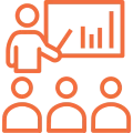 Icon of teacher presenting to a class.