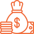 Money bag and coins with dollar symbol.