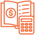 Calculator and financial ledger icon.