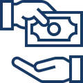 Hand giving money to another hand icon.