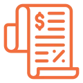 Orange receipt icon on black background.