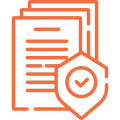 Documents and shield with checkmark icon.